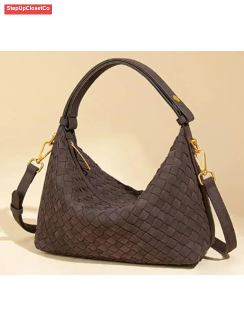 Retro Woven Suede Bag Shoulder Tote Purse Crossbody Slouchy Crescent Satchel - Picture 3 of 6